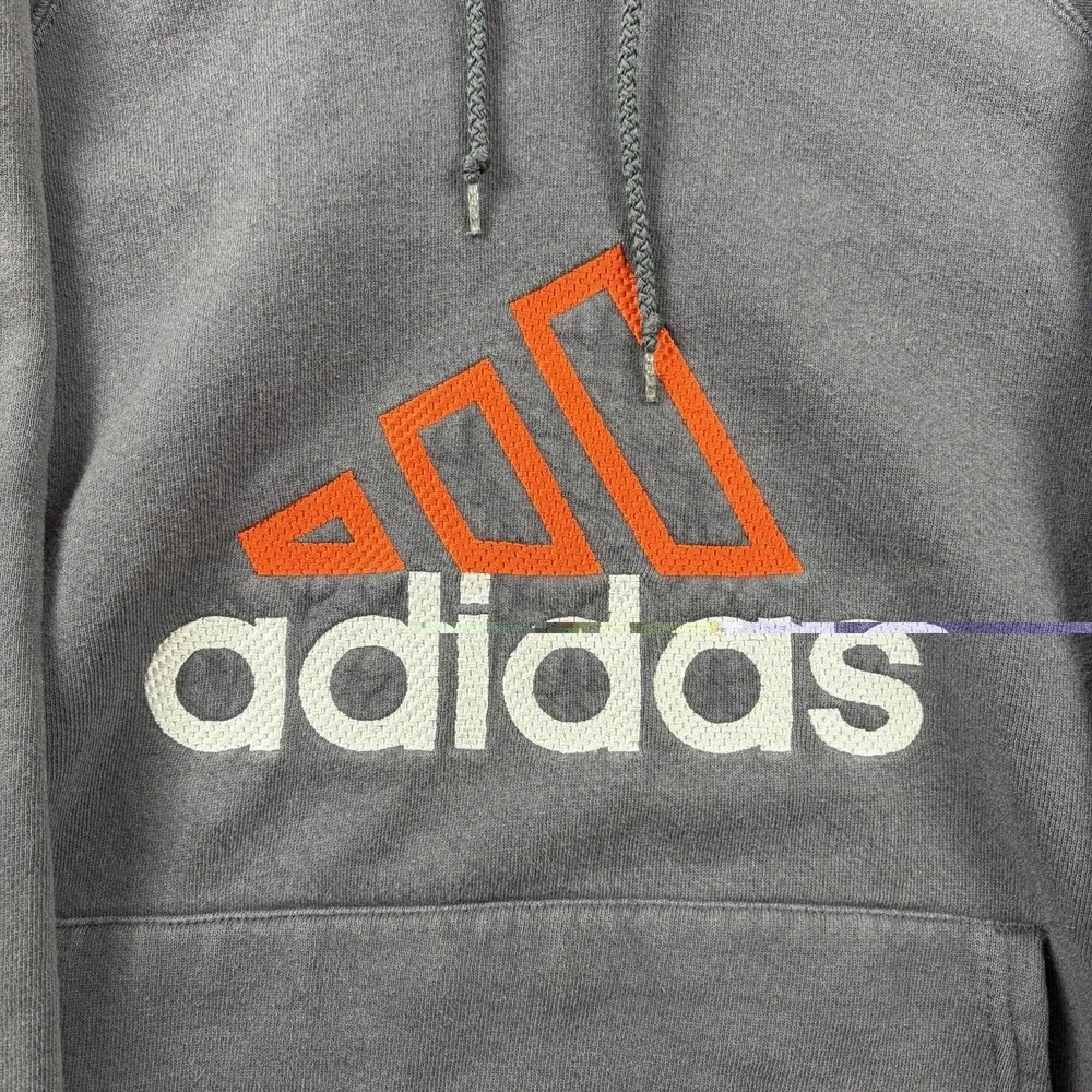 Vintage Adidas Hoodie Mens Medium Gray Heavy Embroidered Boxy Pullover 90s USA‎
